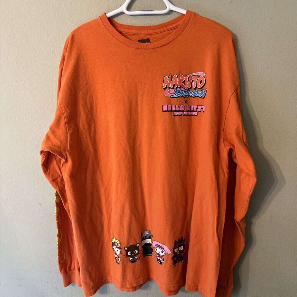 Naruto Hello Kitty Shirt Mens XL Orange Long Sleeve